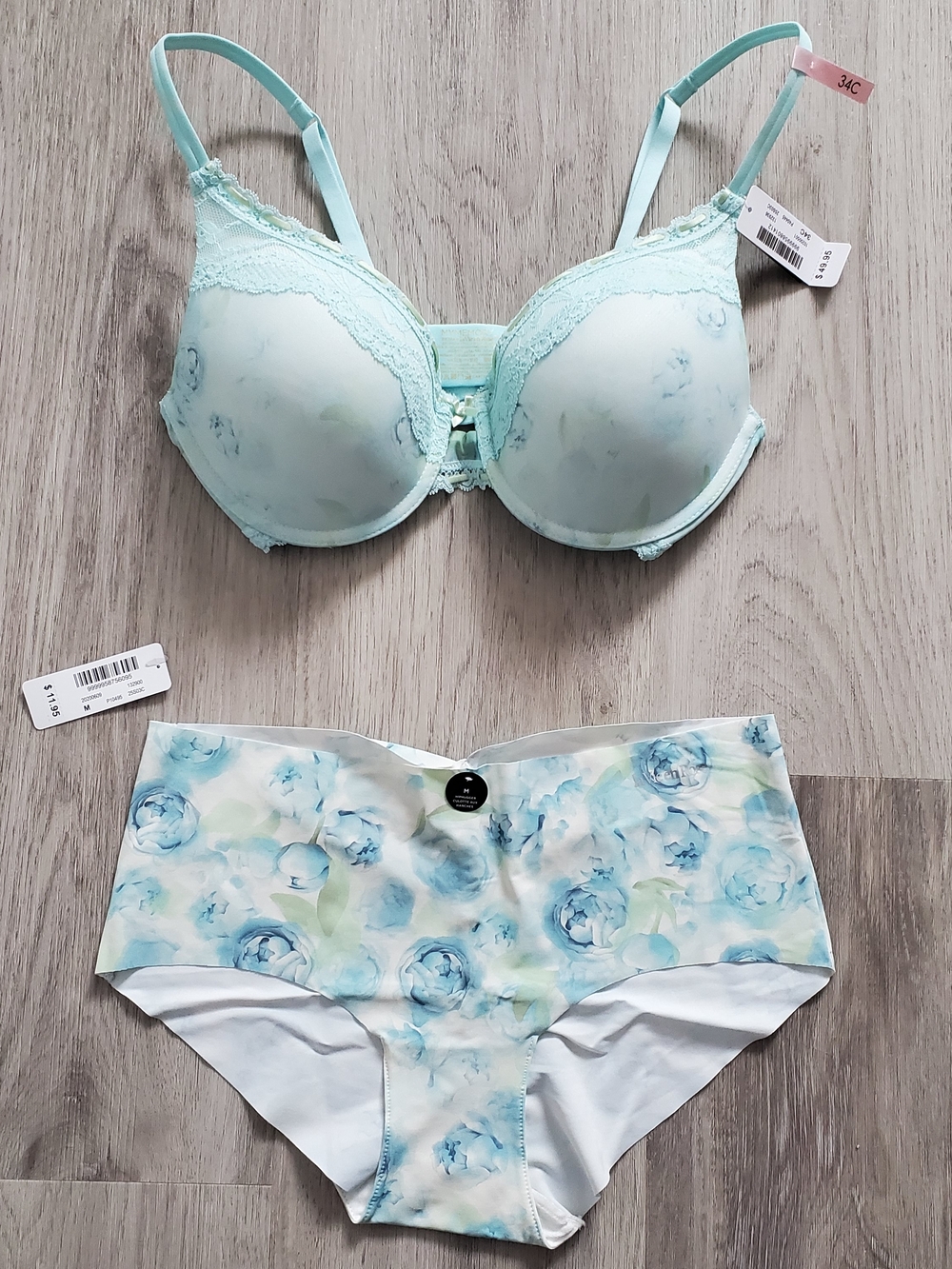 Matching Set - 34C/Size M - Blue Rose Memory Foam Bra & Panty - La Vie En Rose